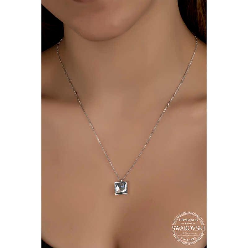 Swarovski Crystal Stone Square Silver Women's Necklace