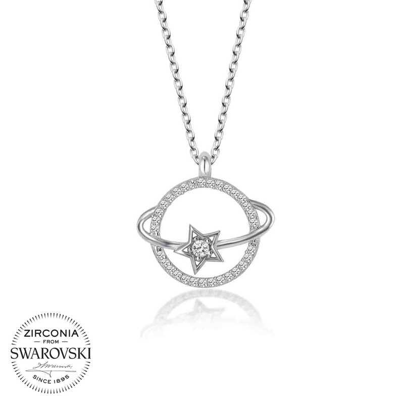 Swarovski Taşlı Gümüş Gezegen Bayan Kolye