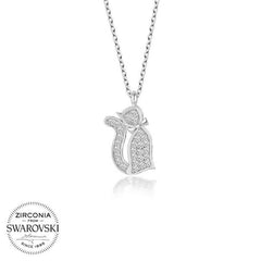 Swarovski Stone Silver Cat Lady Necklace