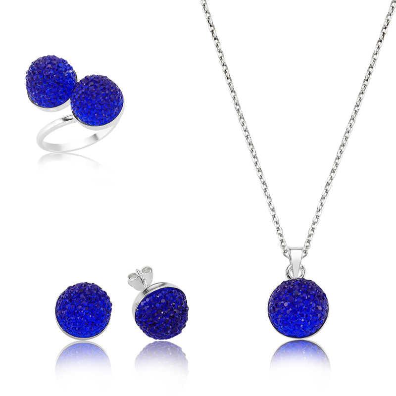 Silver Navy Blue Crystal Stone Women's Set