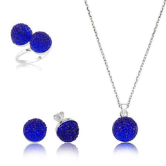 Silver Navy Blue Crystal Stone Women's Set
