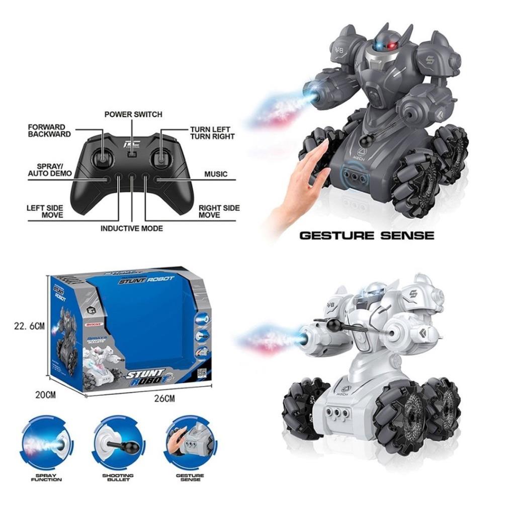 Nessiworld SYR-666-861 Remote Controlled Rechargeable Light Rocket and Steam Throwing Robot Car - Vardem Toys
