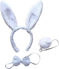 Costume de lapin Nessiworld, couronne, nœud papillon, queue, blanc
