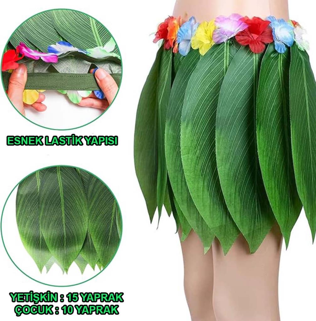 Nessiworld Tropikal Esintili Hawaii Yapraklı Parti Eteği Yetişkin Boy