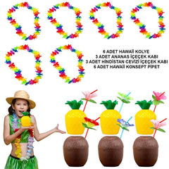 Nessiworld Tropikal Hawaii Parti Malzemeleri – Kolye, Pipet, Bardak Seti