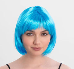Nessiworld Turkuaz Açık Mavi Renk Düz Kesim Kısa Küt Parti Peruğu