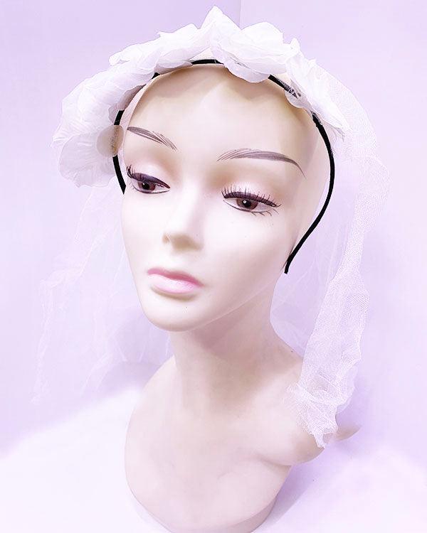 NessiWorld Long Veiled White Flower Party Crown