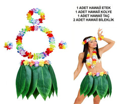 Nessiworld Yetişkin Hawaii Kostüm Seti - Yaprak Etek &amp; Hawaii Set - 5 Parça