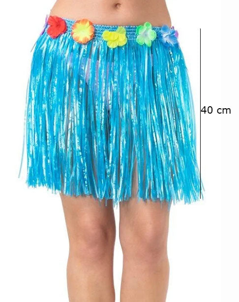 Nessiworld Adult and Child Compatible Blue Color Tassel Hawaii Luau Hula Skirt 40 cm
