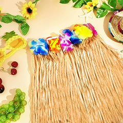Nessiworld Adult and Child Compatible Straw Color Hawaii Luau Hula Skirt 40 cm 12 Pieces