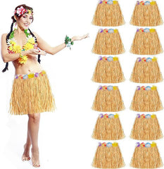 Nessiworld Adult and Child Compatible Straw Color Hawaii Luau Hula Skirt 40 cm 12 Pieces