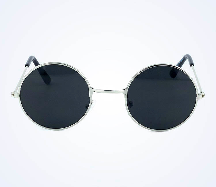 Nessiworld Round Glass John Lennon Style Silver Frame Black Glasses
