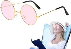 NessiWorld Round Glass John Lennon Style Hippie Silver Frame Pink Glasses