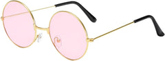 NessiWorld Round Glass John Lennon Style Hippie Silver Frame Pink Glasses