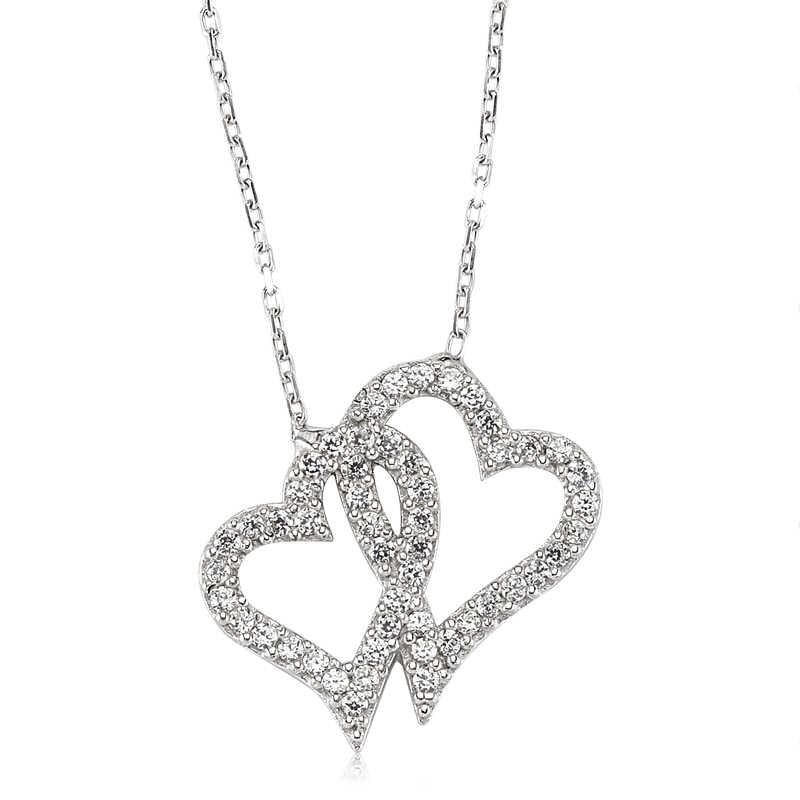 Collier pour femme en argent avec deux cœurs
