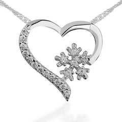 Silver Snowflake Heart Women's Necklace 