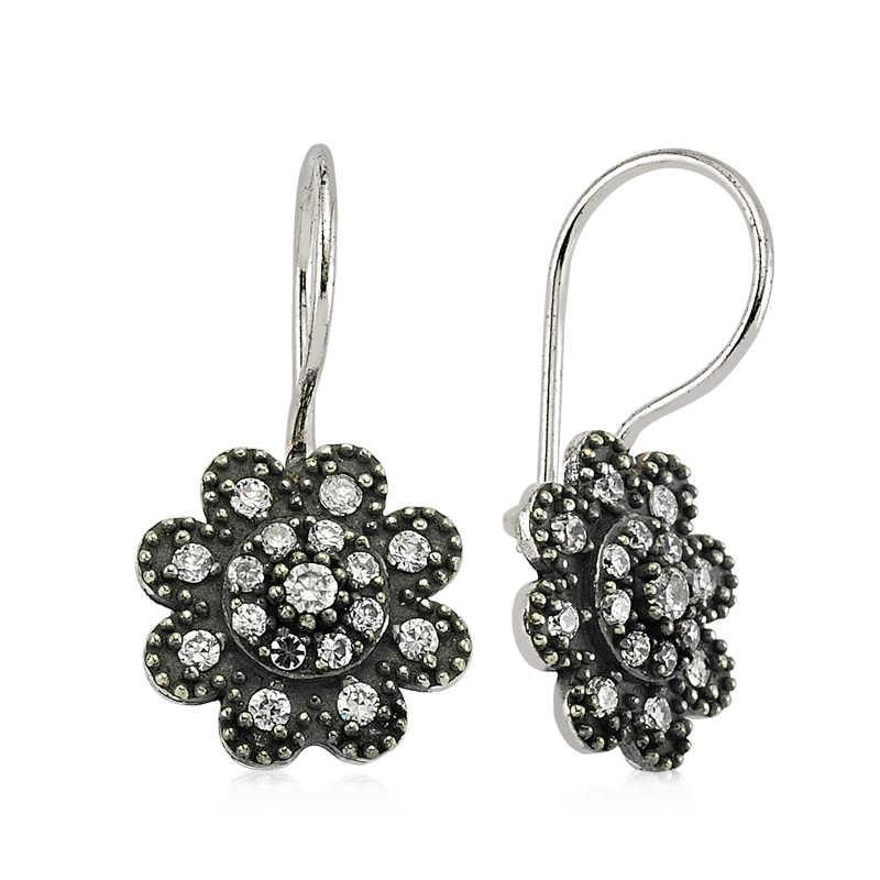 Silver Dangle Flower Earrings